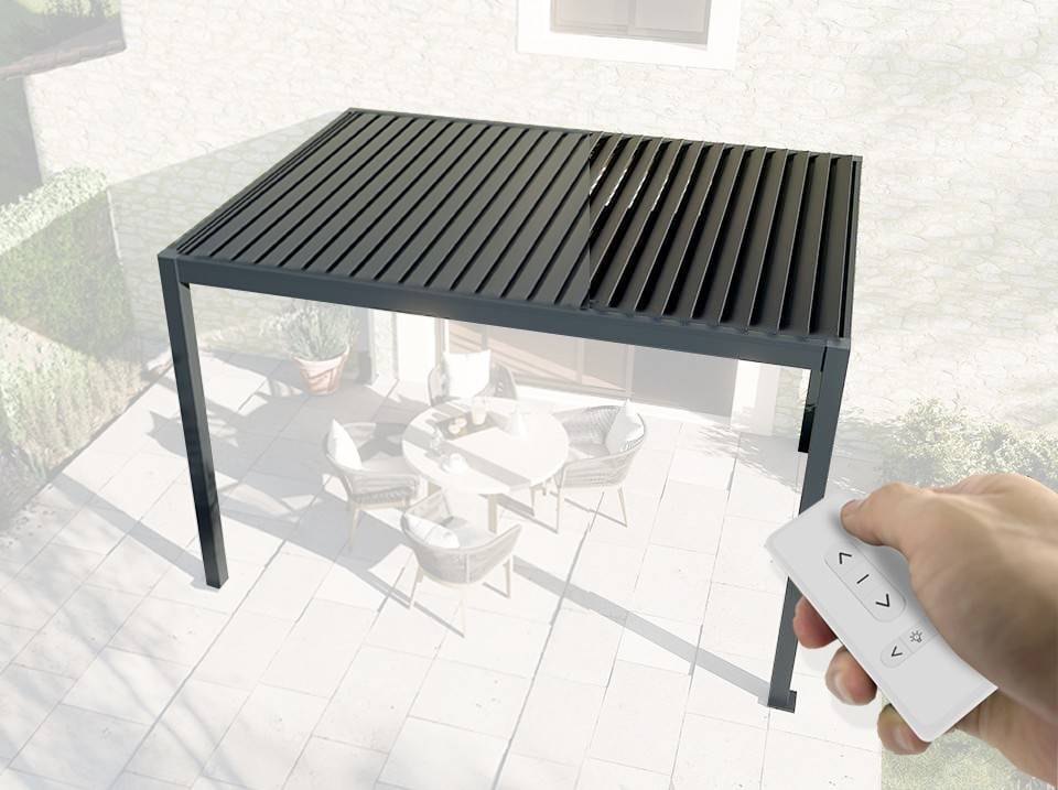 Pergola Bioclimatique Autoportée Motorisée 12m² 3x4m Gris Anthracite STELLAR - Eclairage Intégré - Image 3
