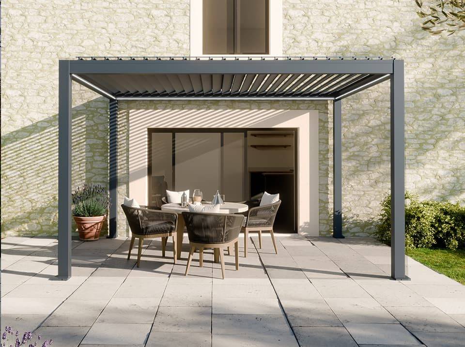 Pergola Bioclimatique Autoportée Motorisée 12m² 3x4m Gris Anthracite STELLAR - Eclairage Intégré - Image 5