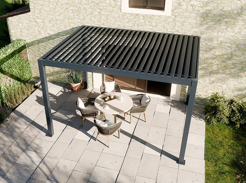 Pergola Bioclimatique Autoportée Motorisée 12m² 3x4m Gris Anthracite STELLAR - Eclairage Intégré - Image 6