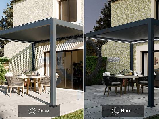 Pergola Bioclimatique Autoportée Motorisée 12m² 3x4m Gris Anthracite STELLAR - Eclairage Intégré - Image 4