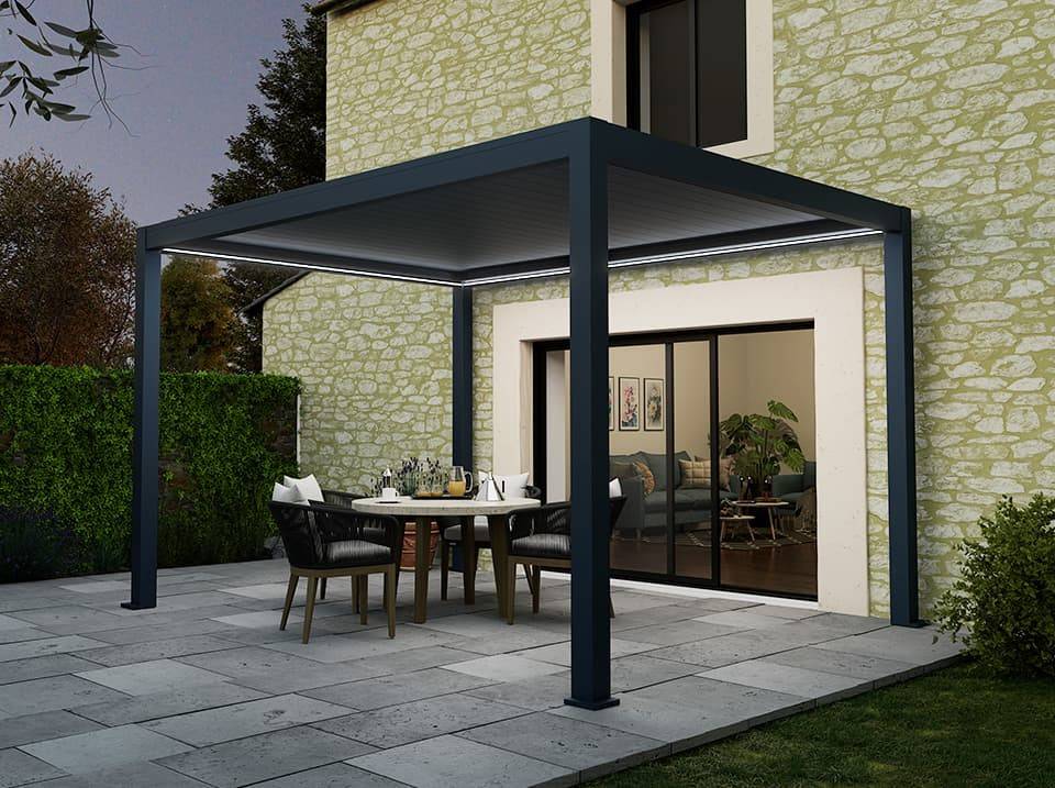 Pergola Bioclimatique Autoportée Motorisée 12m² 3x4m Gris Anthracite STELLAR - Eclairage Intégré - Image 7