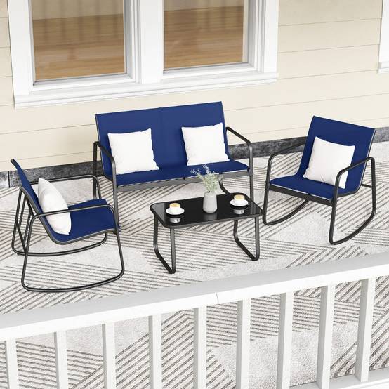 Ensemble de Meubles de Jardin 4 Pièces Mobilier de Terrasse avec Mouvement de Balancement Doux Bleu MAISON CHIC - Image 3