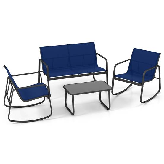 Ensemble de Meubles de Jardin 4 Pièces Mobilier de Terrasse avec Mouvement de Balancement Doux Bleu MAISON CHIC - Image 5