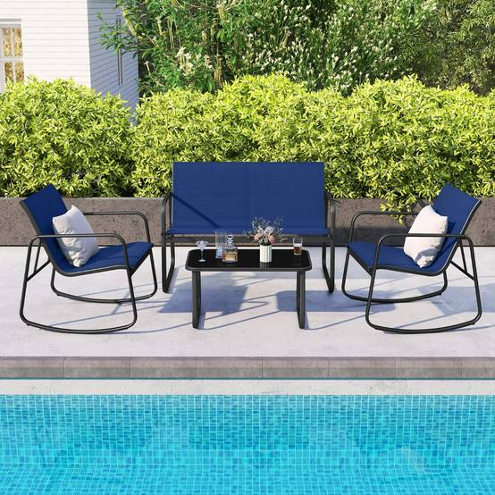 Ensemble de Meubles de Jardin 4 Pièces Mobilier de Terrasse avec Mouvement de Balancement Doux Bleu MAISON CHIC - Image 4