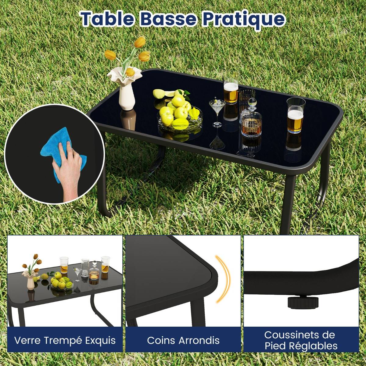 Ensemble de Meubles de Jardin 4 Pièces Mobilier de Terrasse avec Mouvement de Balancement Doux Bleu MAISON CHIC - Image 6