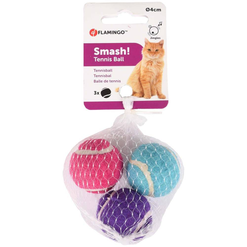 Jouet pour chat, 3 balles (forme de tennis) multicolore ø 4 cm + clochette - Image 1