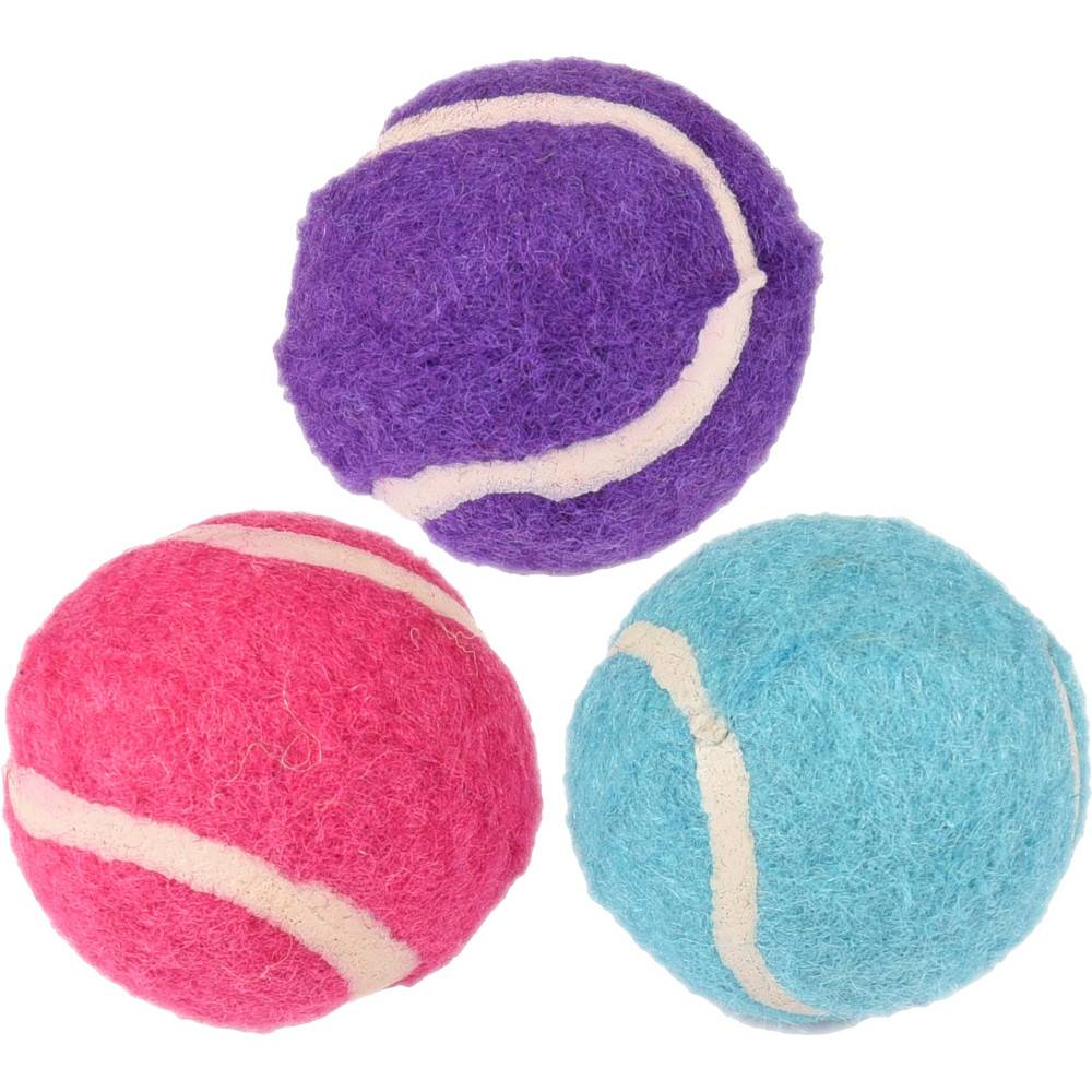 Jouet pour chat, 3 balles (forme de tennis) multicolore ø 4 cm + clochette - Image 2