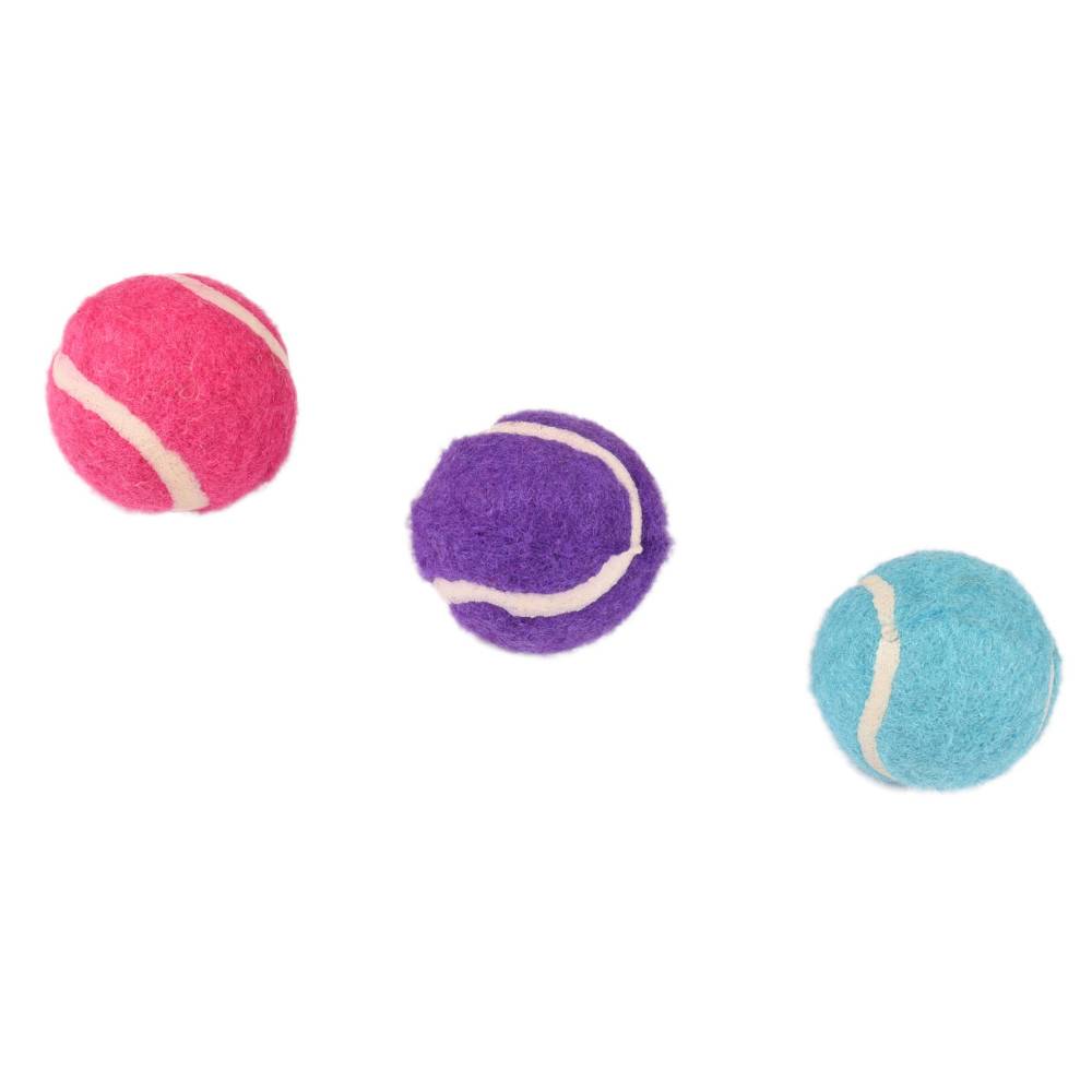 Jouet pour chat, 3 balles (forme de tennis) multicolore ø 4 cm + clochette - Image 4