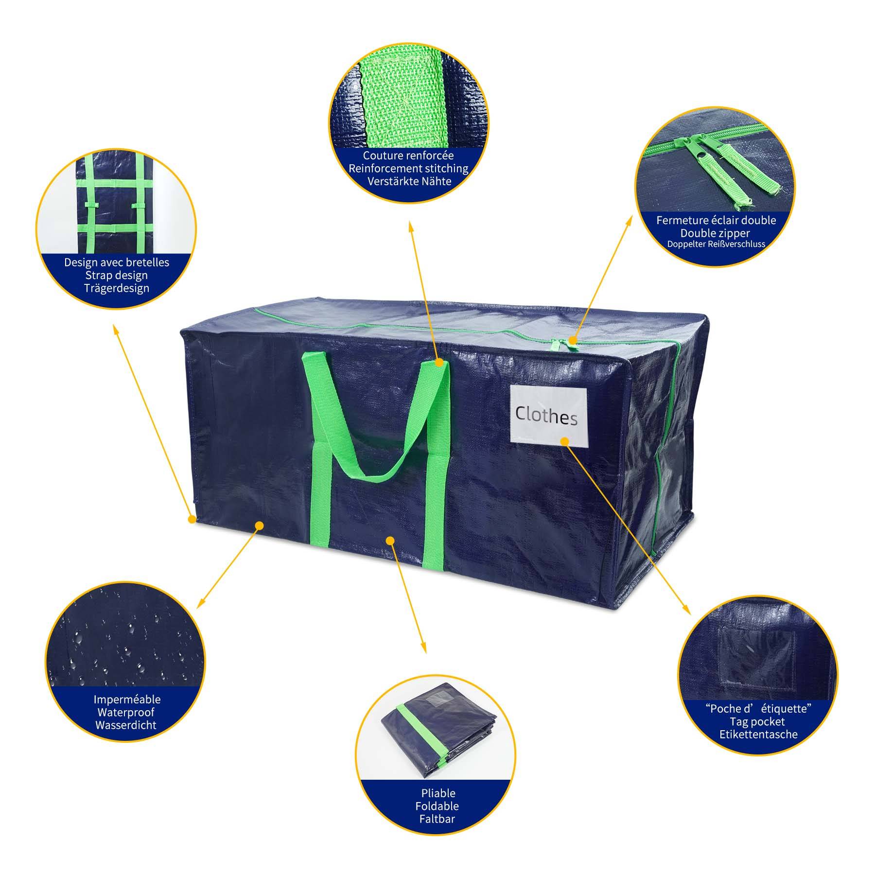 Lot de 5 sacs de demenagement grand format avec sangles et poignee bleu - Image 6