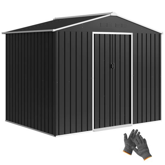 Abri de jardin extérieur 3,6 m² (236 x 171 x 191 cm) avec portes coulissantes et aérations, gris foncé - Image 1
