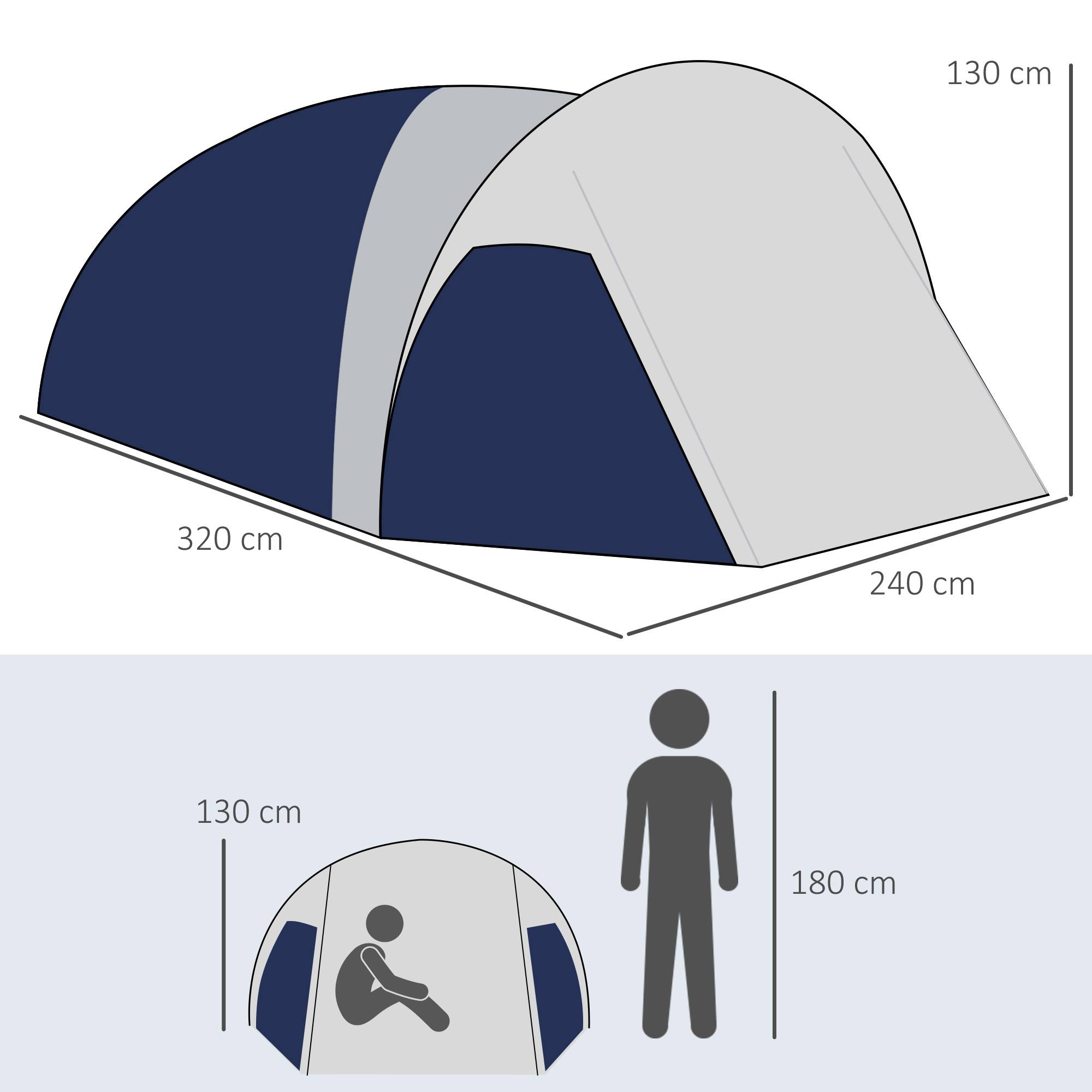 Sans Marque - Tente camping 3-4 pers., robuste, sac inclus, 2 ouvertures, accessoires, bleu - Image 5
