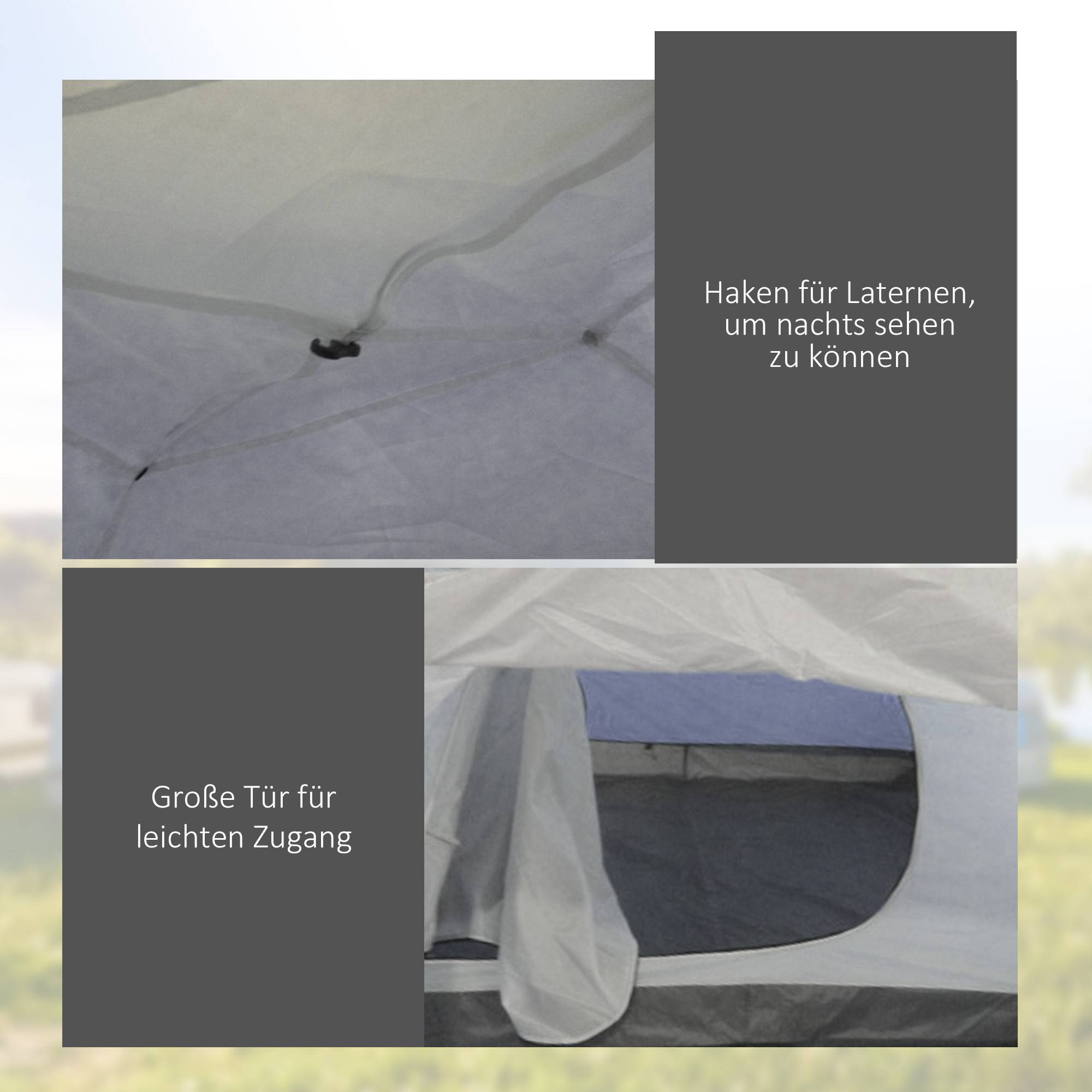 Sans Marque - Tente camping 3-4 pers., robuste, sac inclus, 2 ouvertures, accessoires, bleu - Image 8