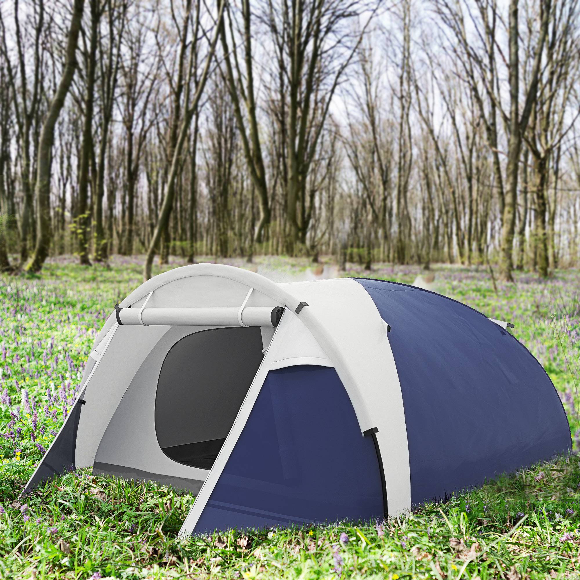 Sans Marque - Tente camping 3-4 pers., robuste, sac inclus, 2 ouvertures, accessoires, bleu - Image 4