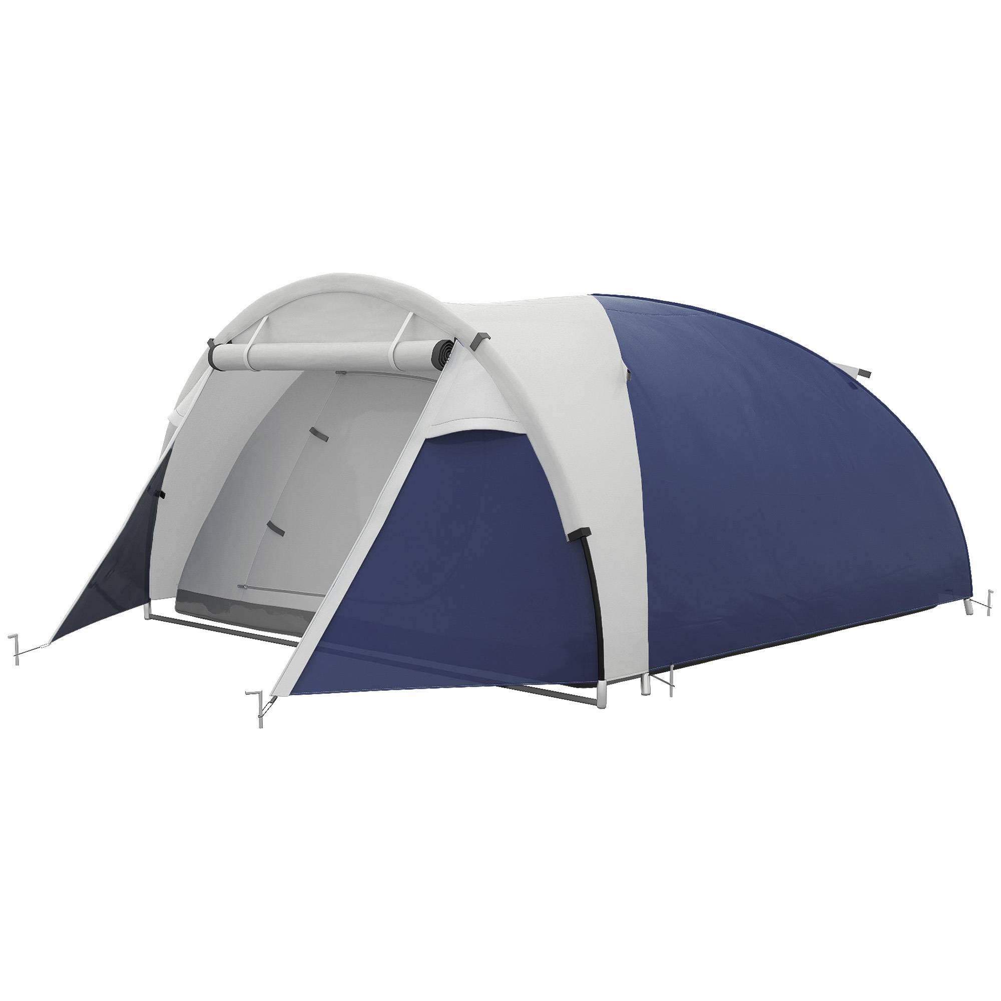 Sans Marque - Tente camping 3-4 pers., robuste, sac inclus, 2 ouvertures, accessoires, bleu - Image 2