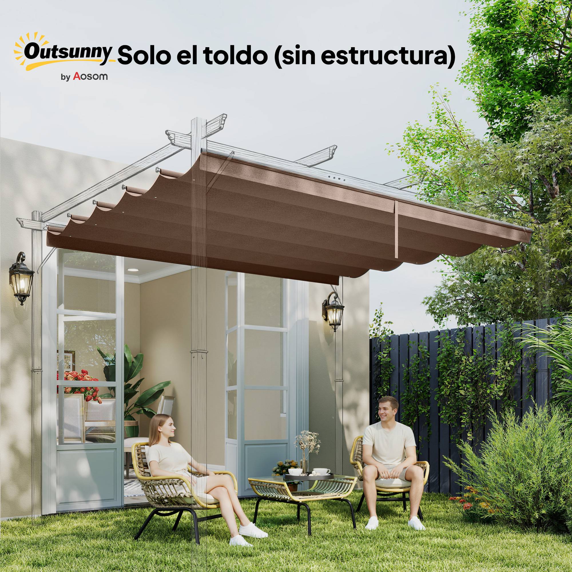 Toile de Rechange pour Pergola 4x3m Polyester Anti-UV avec Système de Drainage 350x260 cm Café - ComfortXL Outdoor Living - Image 9