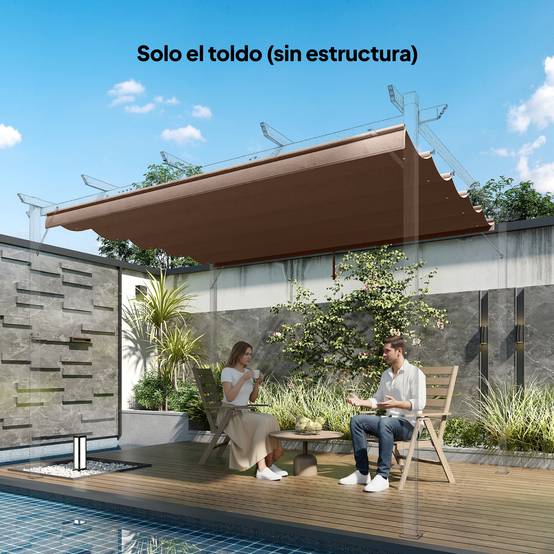 Toile de Rechange pour Pergola 4x3m Polyester Anti-UV avec Système de Drainage 350x260 cm Café - ComfortXL Outdoor Living - Image 4