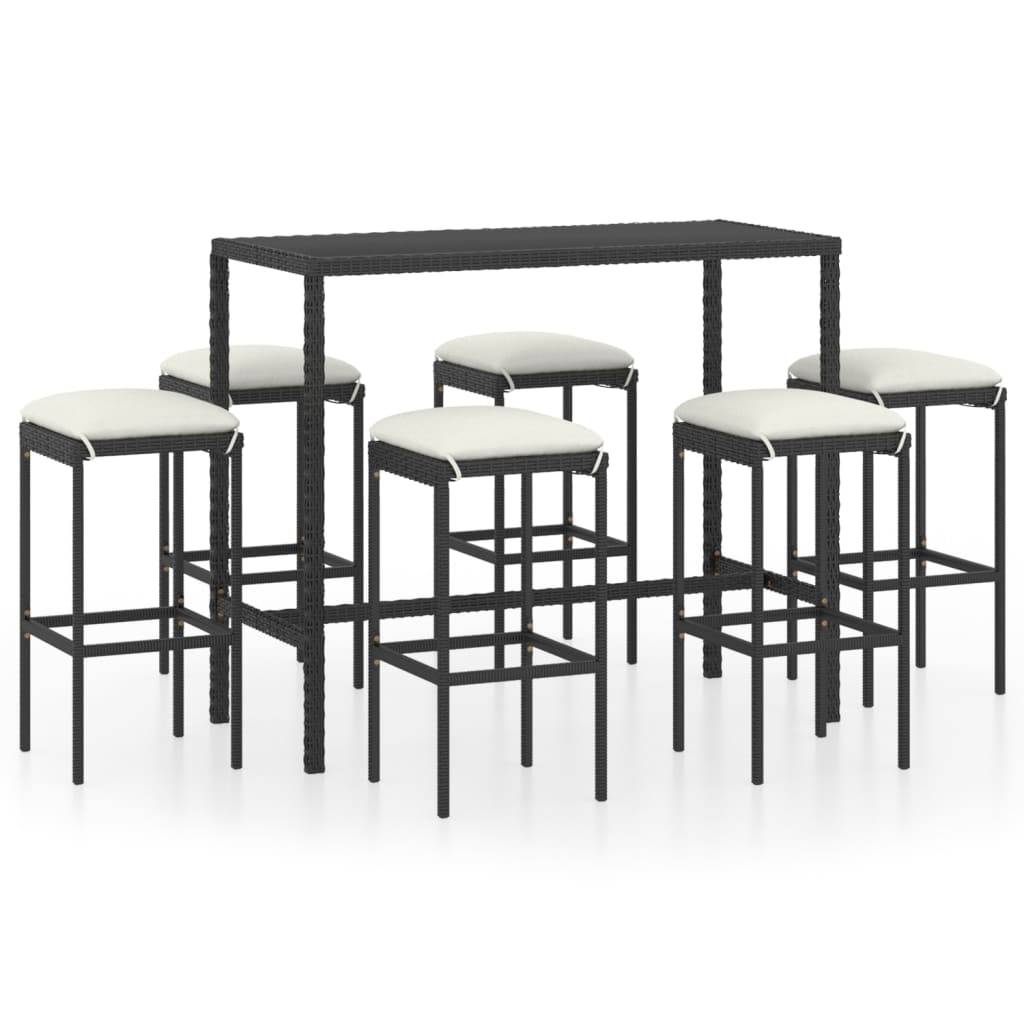 Helloshop26 - Ensemble de bar de jardin 7 pièces et coussins résine tressée noir - Image 1