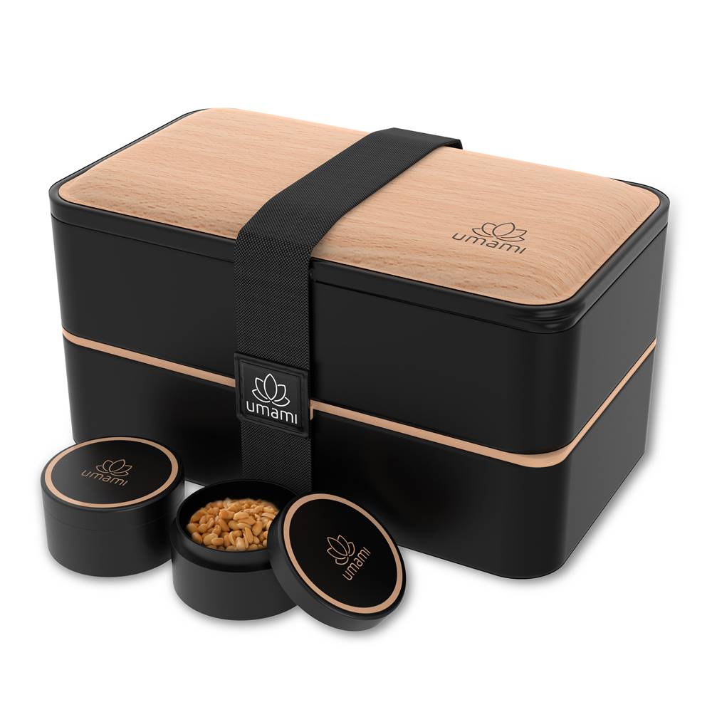 Bento Prémium 1,2 l noir et bois de hêtre - Image 1