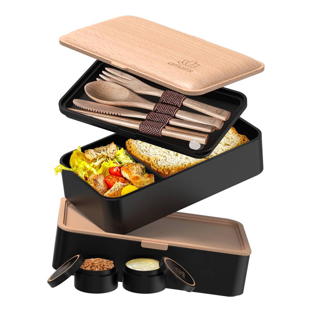 Bento Prémium 1,2 l noir et bois de hêtre - Image 2