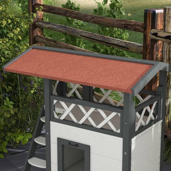 Maisonnette chat extérieur bois avec terrasse escalier abri 77x50x73cm - ComfortXL Outdoor Living - Image 9