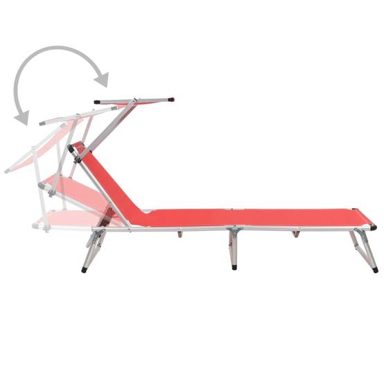 Chaise longue | Transat | Bain de soleil pliable avec toit aluminium et textilène rouge - Image 1