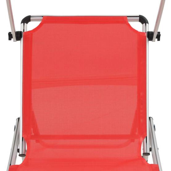 Chaise longue | Transat | Bain de soleil pliable avec toit aluminium et textilène rouge - Image 7