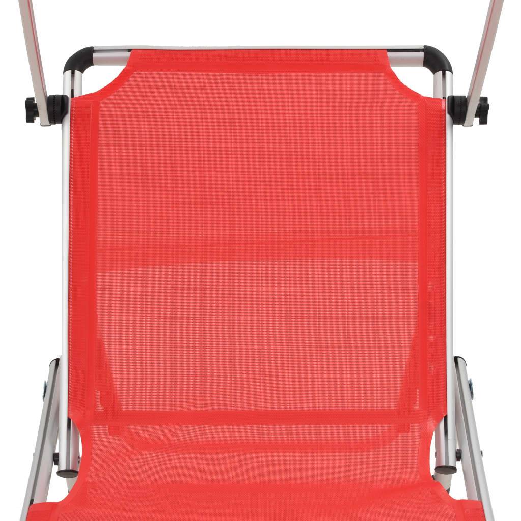 Chaise longue | Transat | Bain de soleil pliable avec toit aluminium et textilène rouge - Image 7