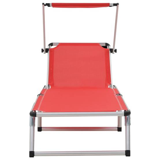 Chaise longue | Transat | Bain de soleil pliable avec toit aluminium et textilène rouge - Image 4