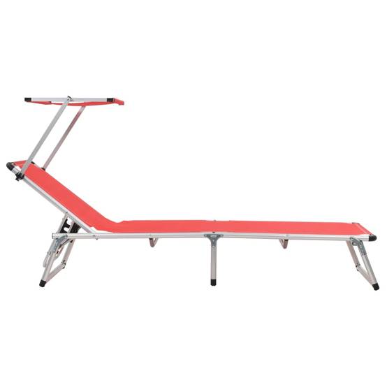 Chaise longue | Transat | Bain de soleil pliable avec toit aluminium et textilène rouge - Image 3