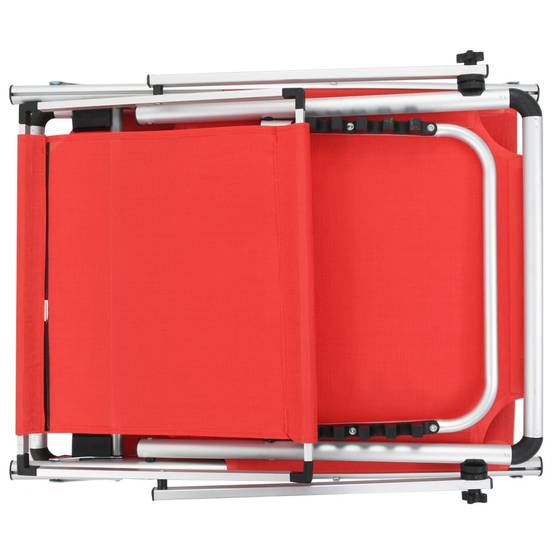 Chaise longue | Transat | Bain de soleil pliable avec toit aluminium et textilène rouge - Image 5