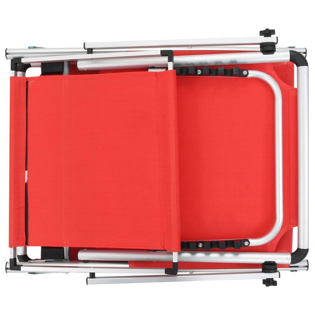 Chaise longue | Transat | Bain de soleil pliable avec toit aluminium et textilène rouge - Image 5