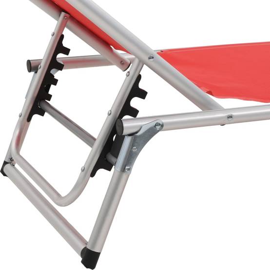 Chaise longue | Transat | Bain de soleil pliable avec toit aluminium et textilène rouge - Image 8