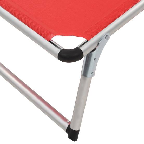 Chaise longue | Transat | Bain de soleil pliable avec toit aluminium et textilène rouge - Image 9