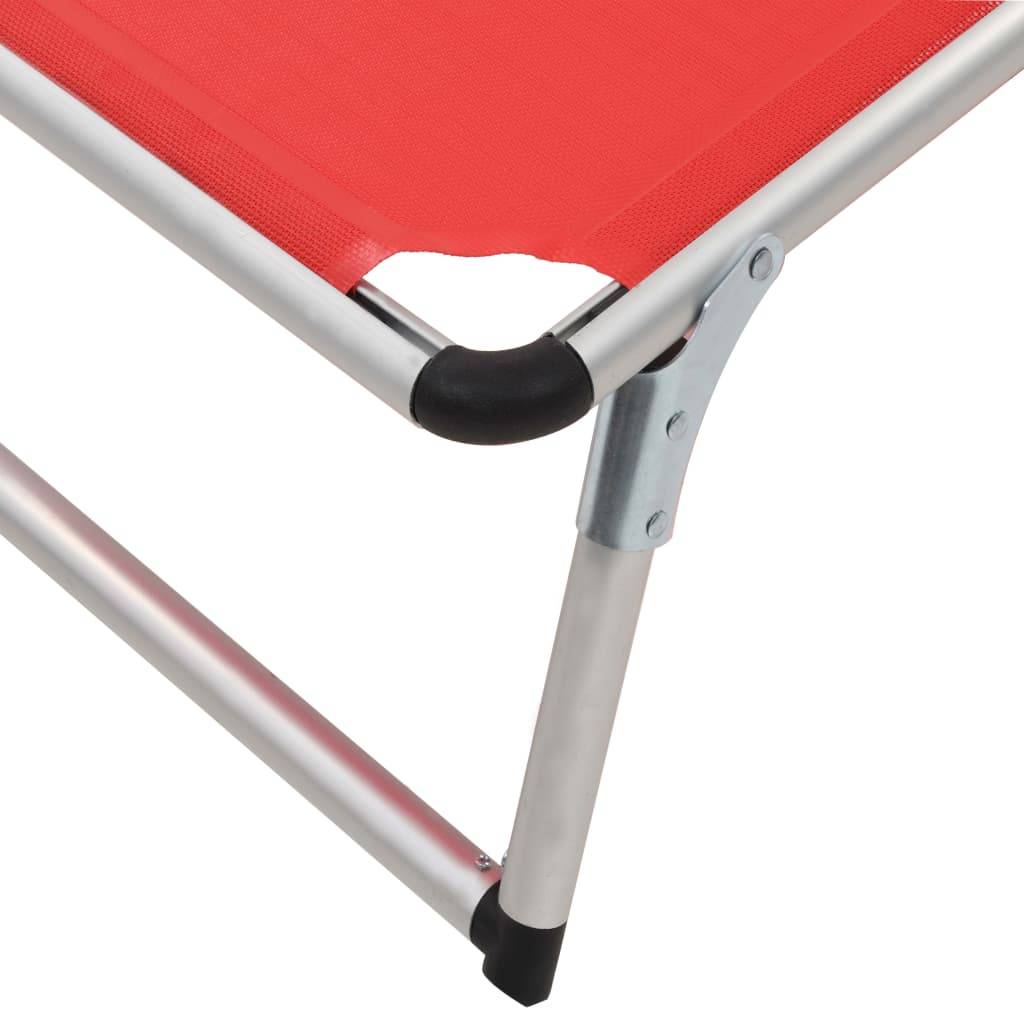 Chaise longue | Transat | Bain de soleil pliable avec toit aluminium et textilène rouge - Image 9