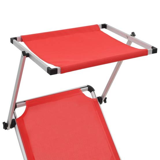 Chaise longue | Transat | Bain de soleil pliable avec toit aluminium et textilène rouge - Image 6
