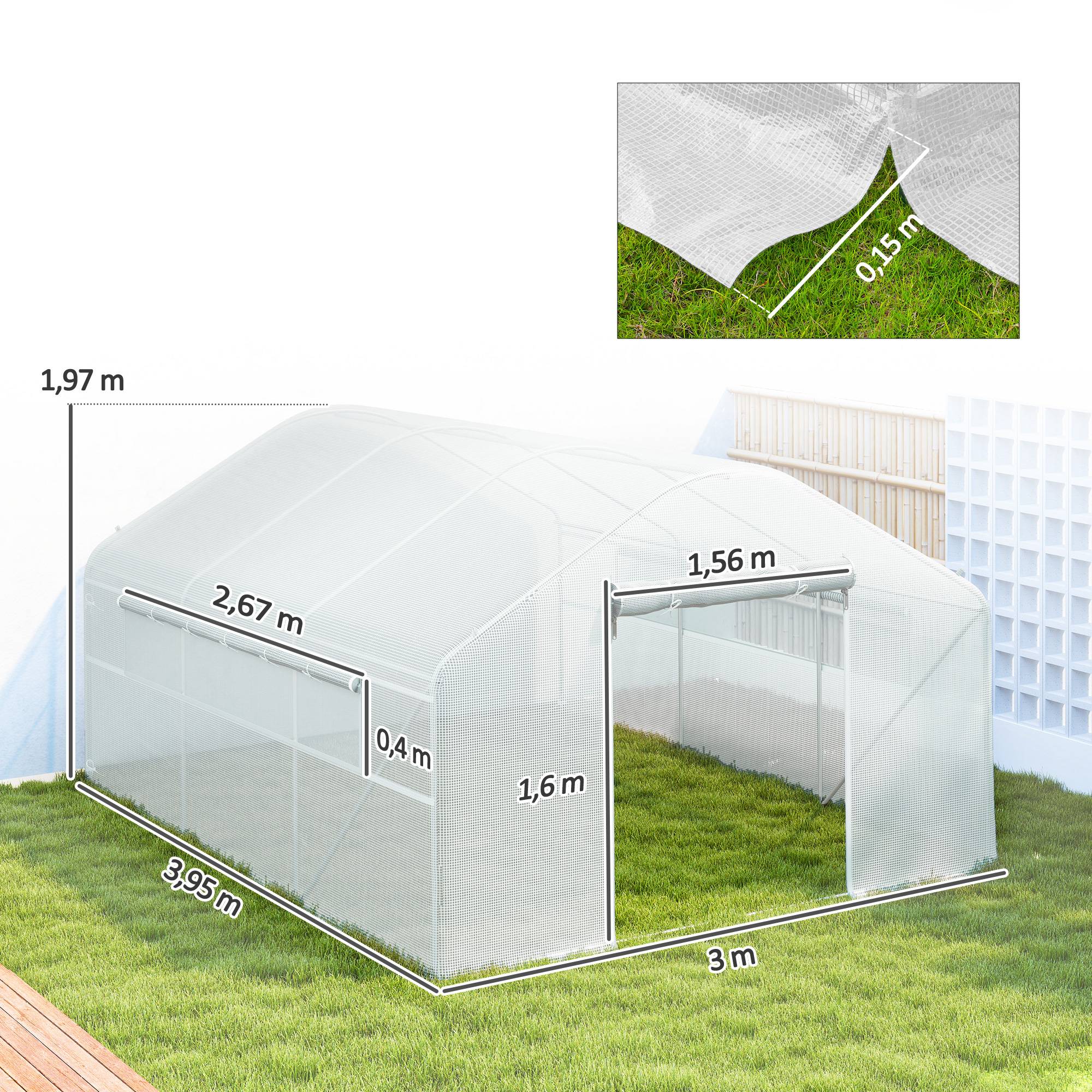 Serre de jardin 4 x 3 x 2m avec portes enroulables et grandes fenêtres, serre tunnel de jardin, blanc - Image 5