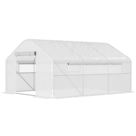 Serre de jardin 4 x 3 x 2m avec portes enroulables et grandes fenêtres, serre tunnel de jardin, blanc - Image 2