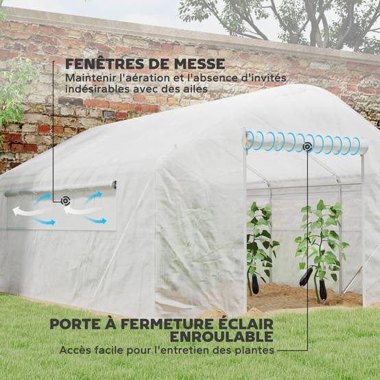 Serre de jardin 4 x 3 x 2m avec portes enroulables et grandes fenêtres, serre tunnel de jardin, blanc - Image 7