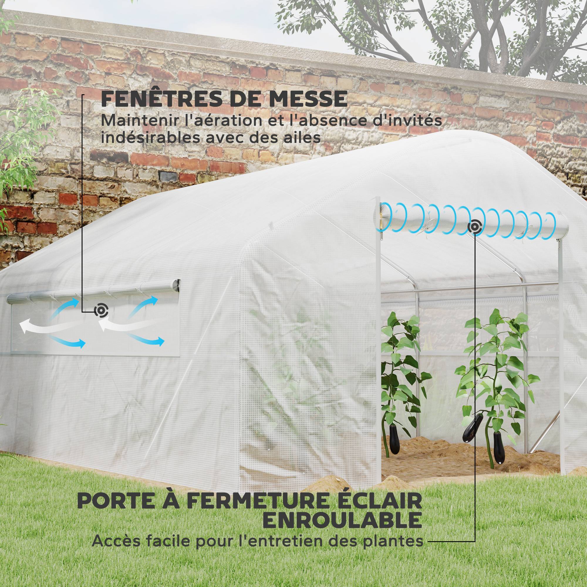 Serre de jardin 4 x 3 x 2m avec portes enroulables et grandes fenêtres, serre tunnel de jardin, blanc - Image 7