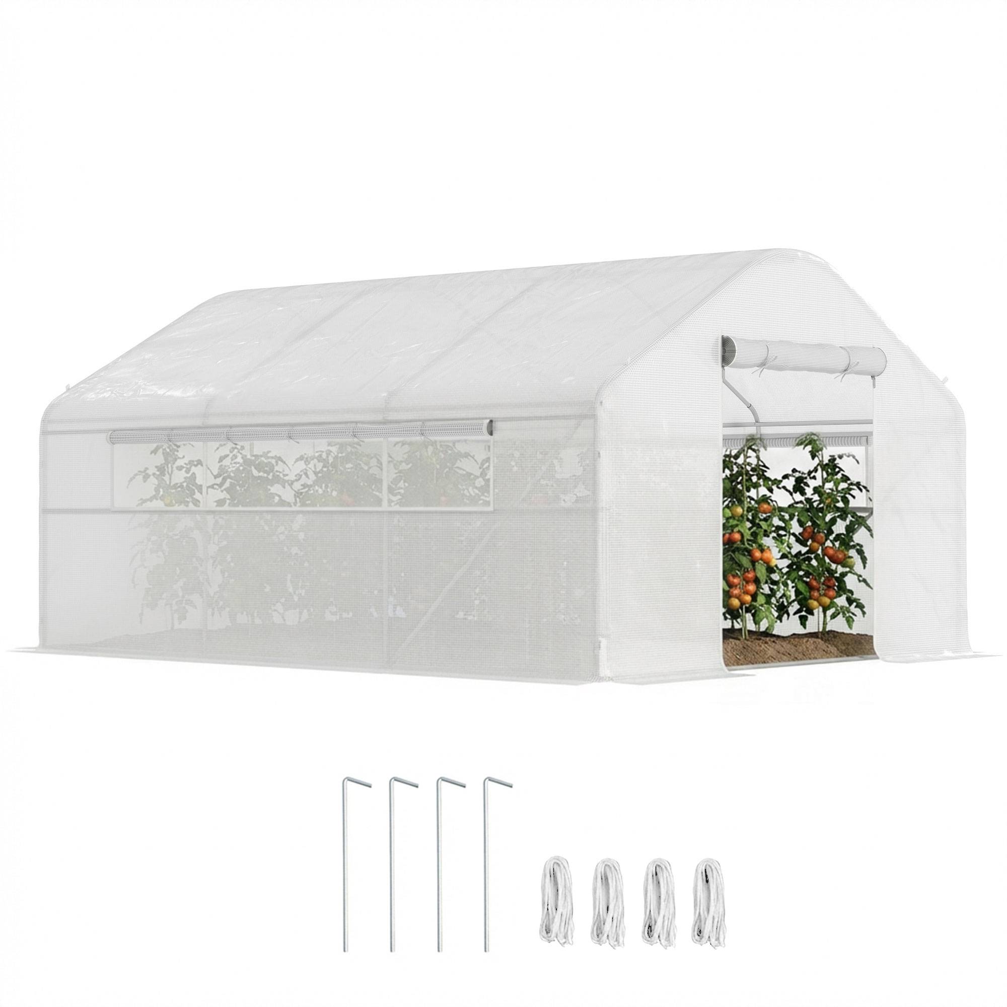 Serre de jardin 4 x 3 x 2m avec portes enroulables et grandes fenêtres, serre tunnel de jardin, blanc - Image 1