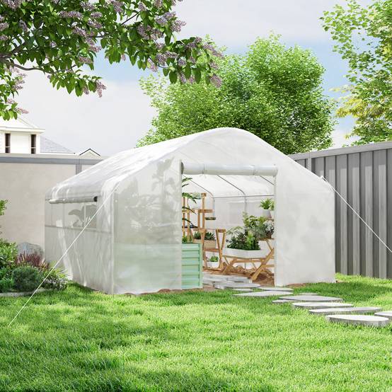 Serre de jardin 4 x 3 x 2m avec portes enroulables et grandes fenêtres, serre tunnel de jardin, blanc - Image 3