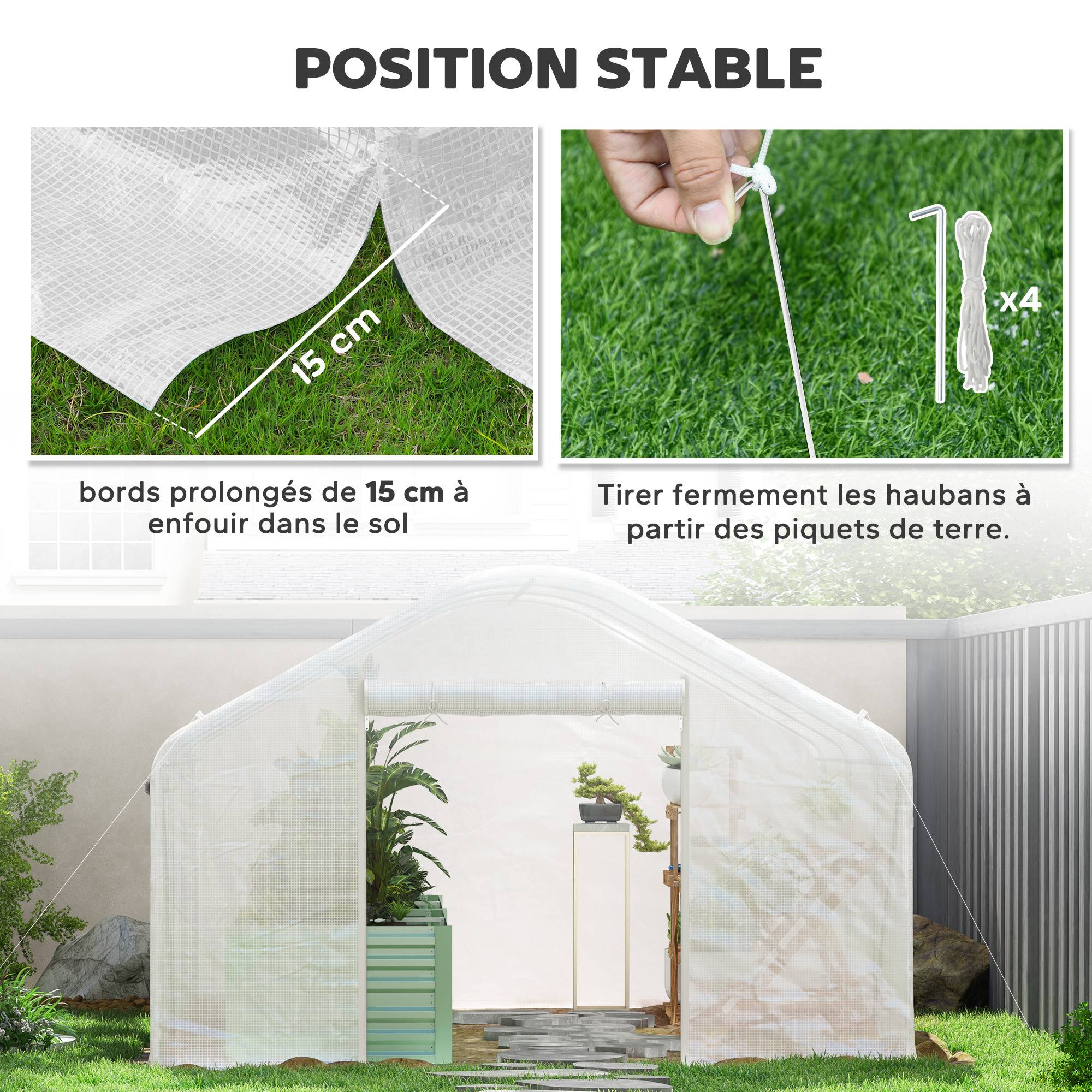 Serre de jardin 4 x 3 x 2m avec portes enroulables et grandes fenêtres, serre tunnel de jardin, blanc - Image 9