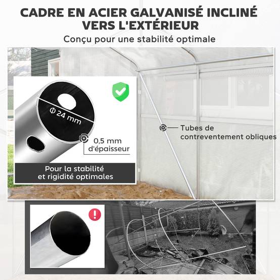 Serre de jardin 4 x 3 x 2m avec portes enroulables et grandes fenêtres, serre tunnel de jardin, blanc - Image 8