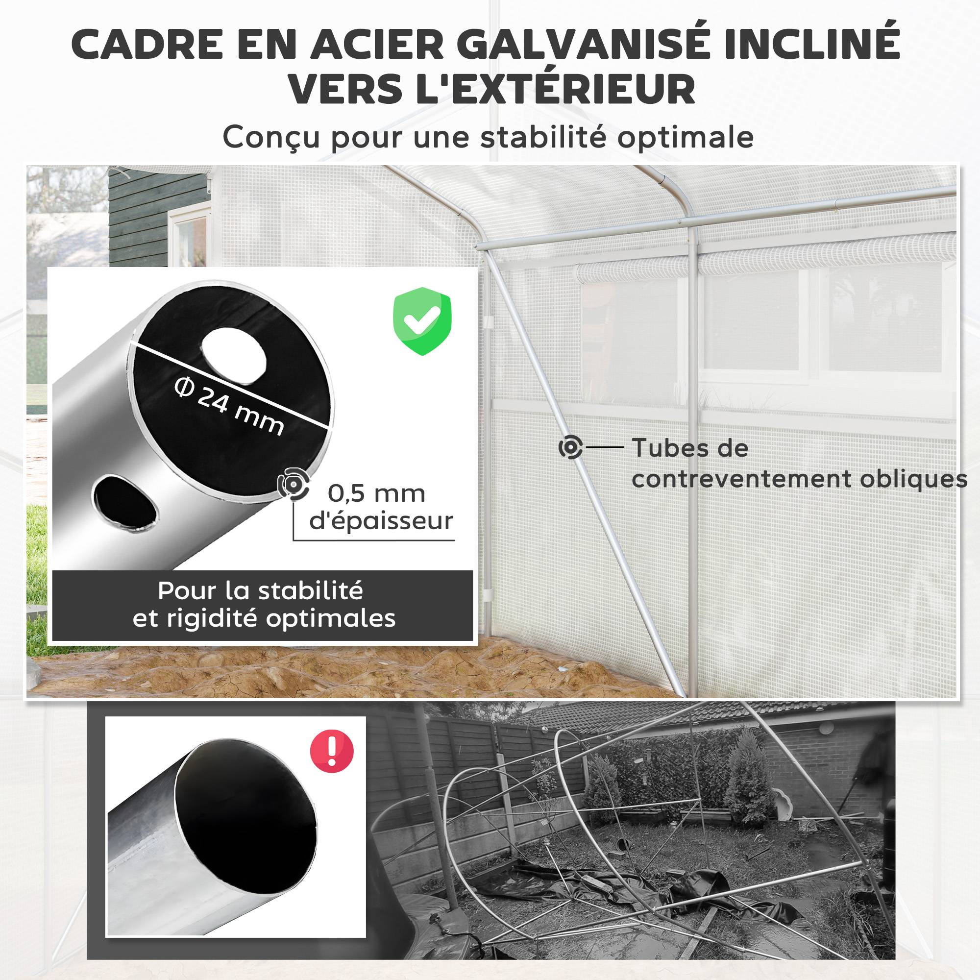 Serre de jardin 4 x 3 x 2m avec portes enroulables et grandes fenêtres, serre tunnel de jardin, blanc - Image 8