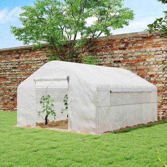 Serre de jardin 4 x 3 x 2m avec portes enroulables et grandes fenêtres, serre tunnel de jardin, blanc - Image 4