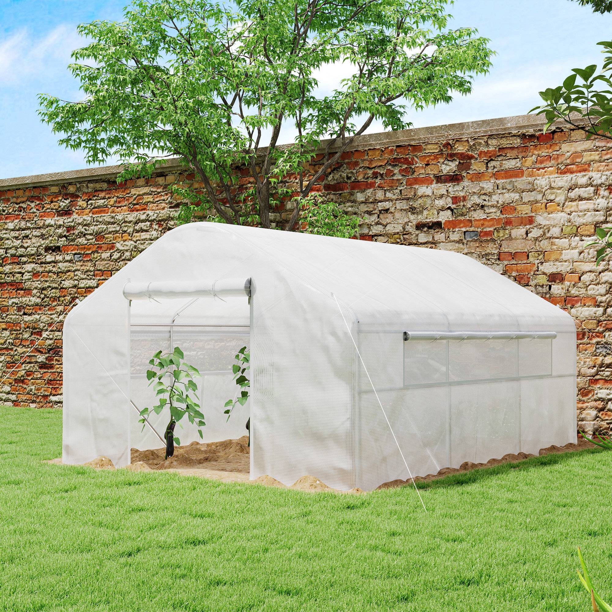 Serre de jardin 4 x 3 x 2m avec portes enroulables et grandes fenêtres, serre tunnel de jardin, blanc - Image 4