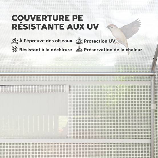 Serre de jardin 4 x 3 x 2m avec portes enroulables et grandes fenêtres, serre tunnel de jardin, blanc - Image 6