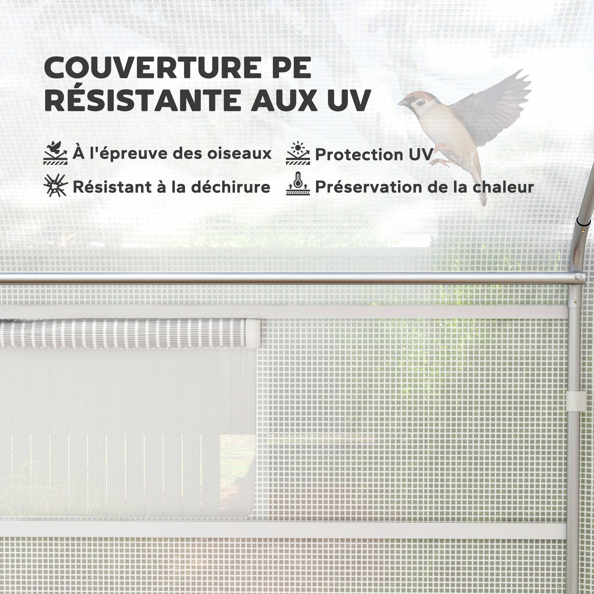 Serre de jardin 4 x 3 x 2m avec portes enroulables et grandes fenêtres, serre tunnel de jardin, blanc - Image 6