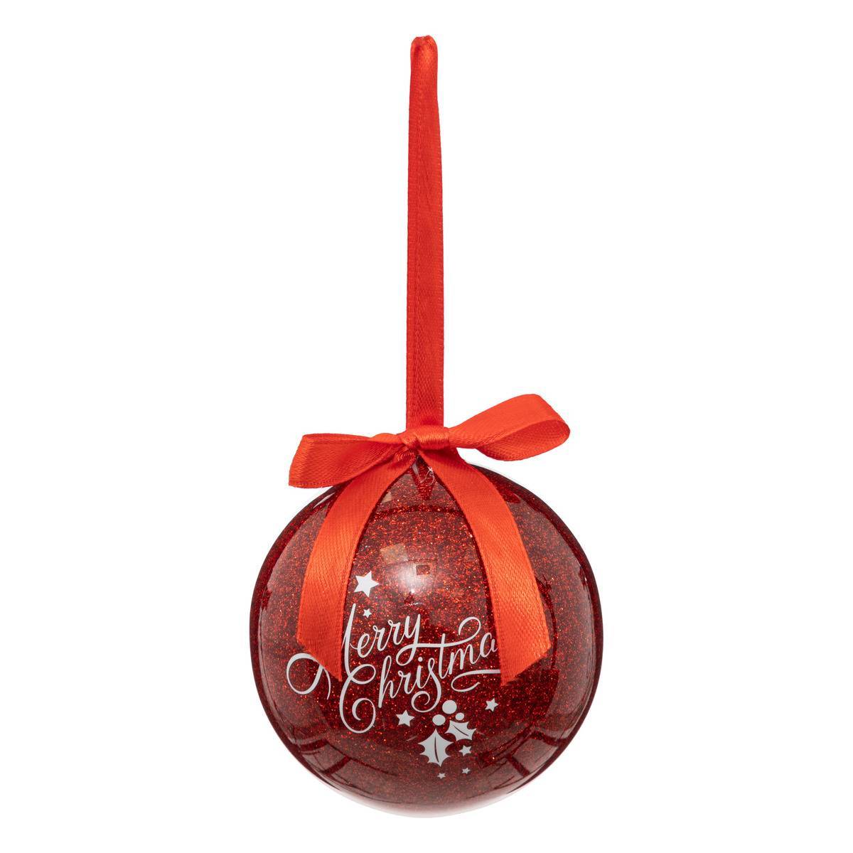 Feeric Christmas - Boule de Noël pailletée rouge motif Merry Xmas D. 75 mm - Feeric Lights & Christmas