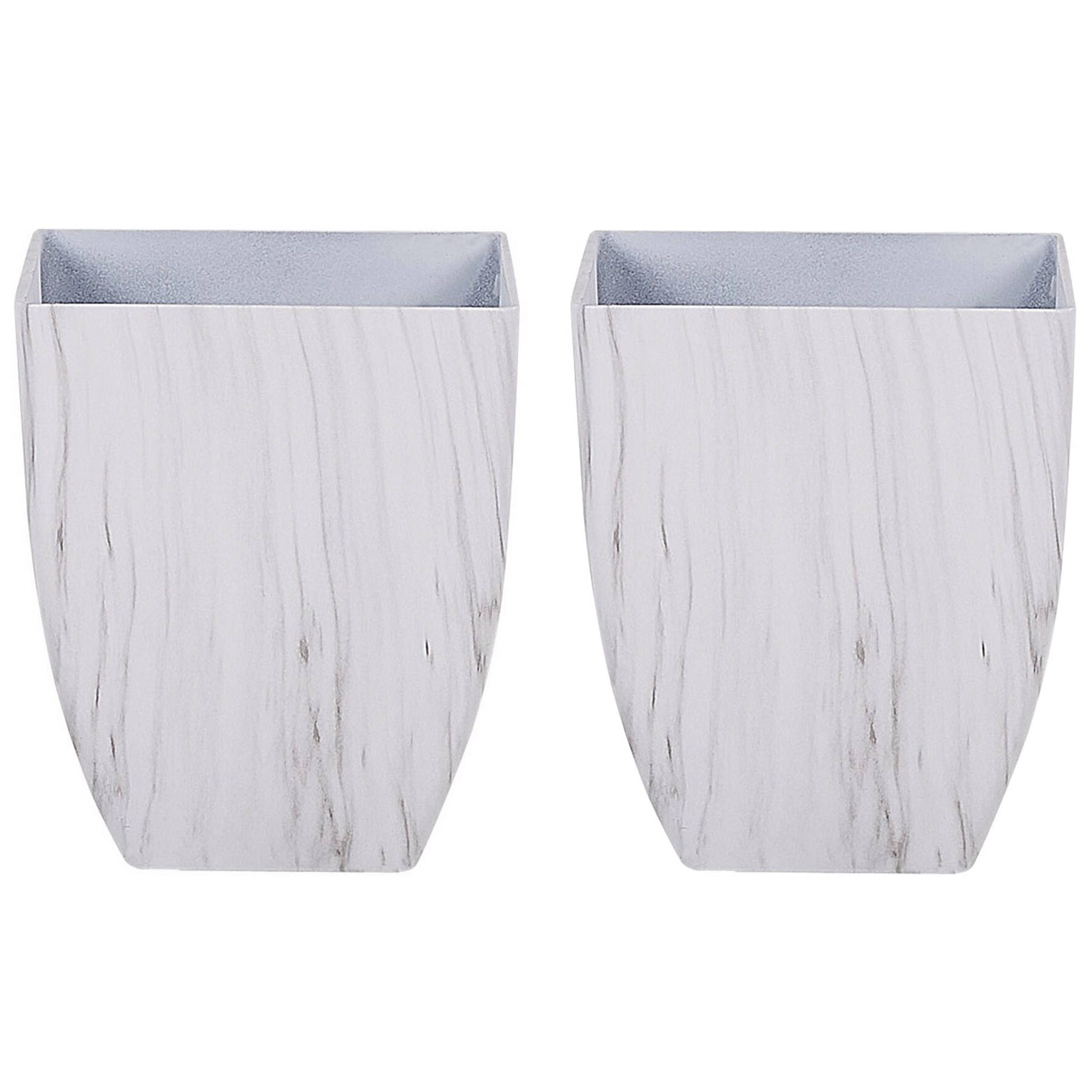 Beliani - Pot de Fleurs Cache-pot Carré 28 x 28 x 34 cm en Mélange de Pierre Effet Marbre Blanc Idéal pour Extérieur et Intérieur Glamour et Moderne Beliani - Image 1